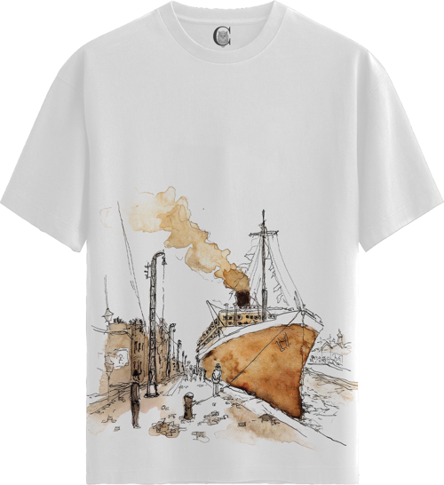 Vintage Ship - %100 Pamuklu Erkek Beyaz Tişört - Premium Quality