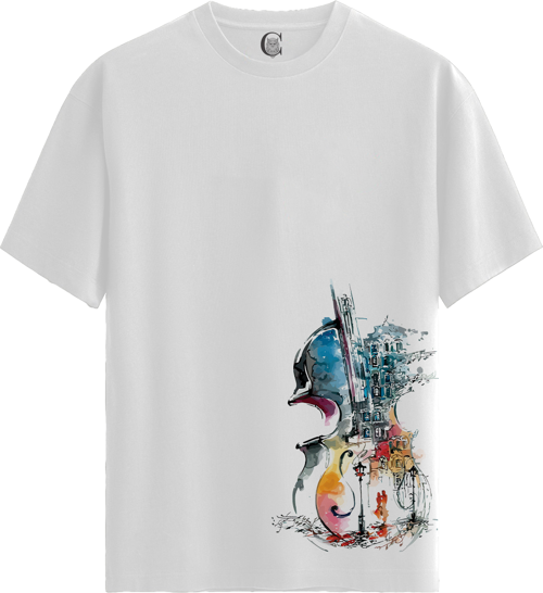 Violin City - %100 Pamuklu Erkek Beyaz Tişört - Premium Quality