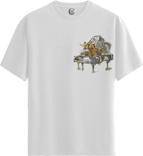 Piano City - %100 Pamuklu Erkek Beyaz Tişört - Premium Quality