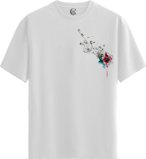 Geometric Floral - %100 Pamuklu Kadın Beyaz Tişört - Premium Quality