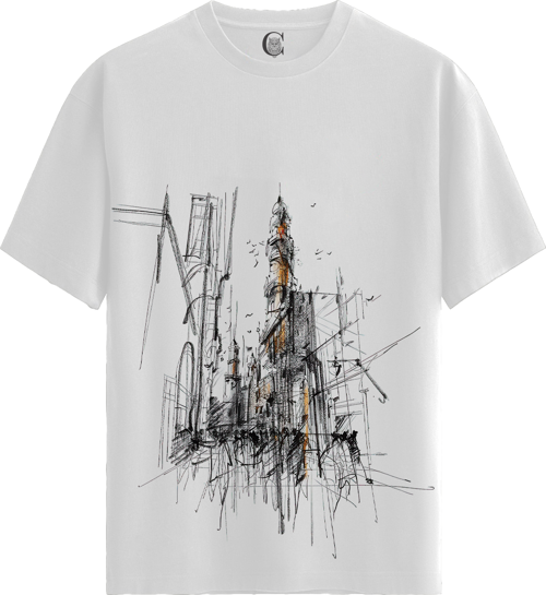 Gothic Ruins - %100 Pamuklu Erkek Beyaz Tişört - Premium Quality