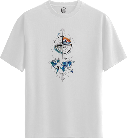 Compass Explorer - %100 Pamuklu Kadın Beyaz Tişört - Premium Quality