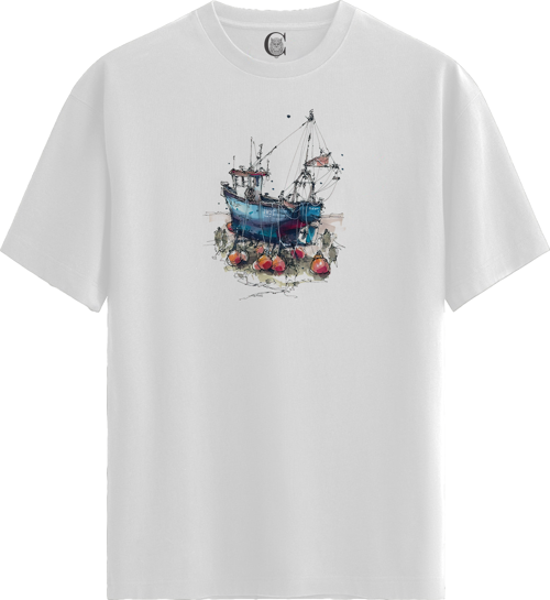 Fishing Boat - %100 Pamuklu Kadın Beyaz Tişört - Premium Quality