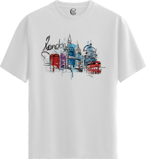 London - %100 Pamuklu Kadın Beyaz Tişört - Premium Quality