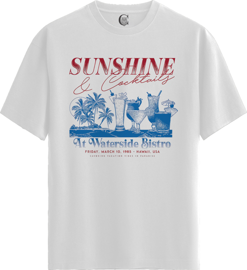 Sunshine & Cocktails - %100 Pamuklu Kadın Beyaz Tişört - Premium Quality