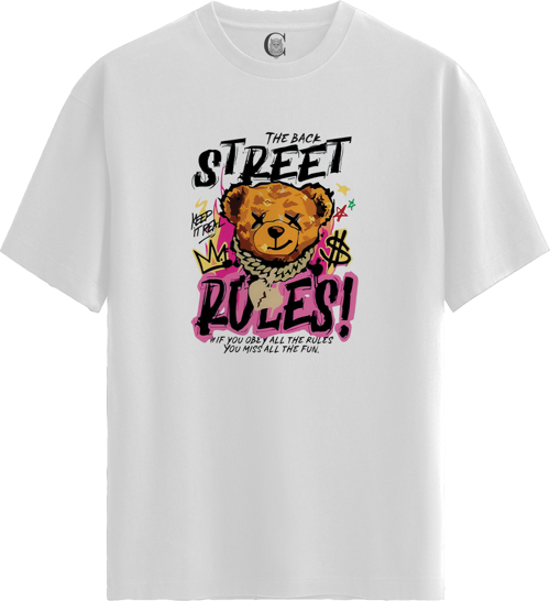Street Teddy - %100 Pamuklu Kadın Beyaz Tişört - Premium Quality