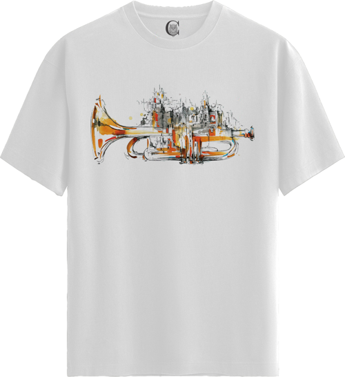 Trumpet City - %100 Pamuklu Kadın Beyaz Tişört - Premium Quality