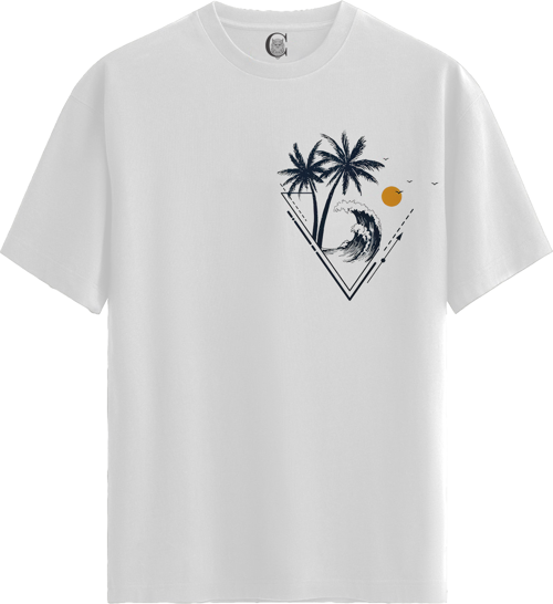 Tropic Wave - %100 Pamuklu Kadın Beyaz Tişört - Premium Quality