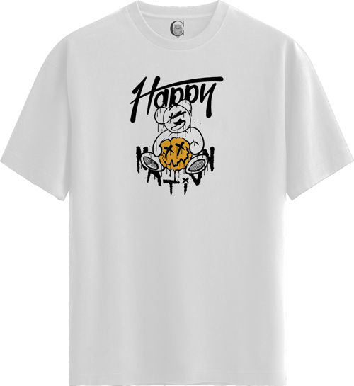 Happy Teddy - %100 Pamuklu Kadın Beyaz Tişört - Premium Quality