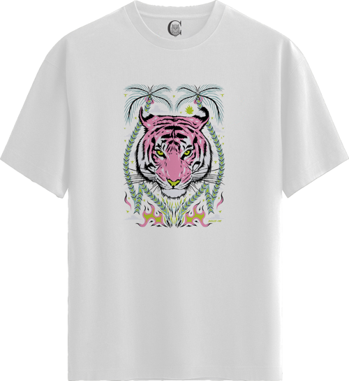 Pink Tiger - %100 Pamuklu Kadın Beyaz Tişört - Premium Quality