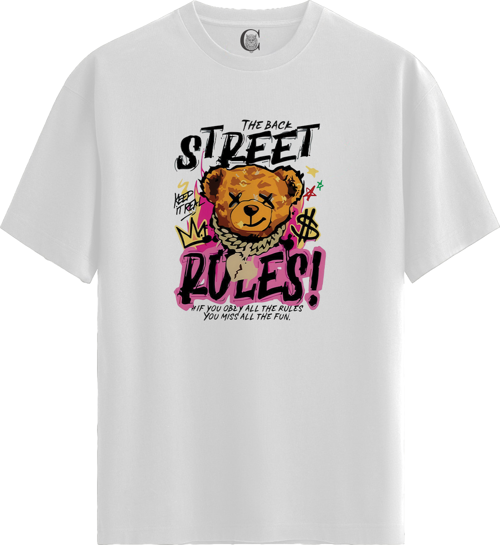 Street Teddy - %100 Pamuklu Kadın Beyaz Tişört - Premium Quality