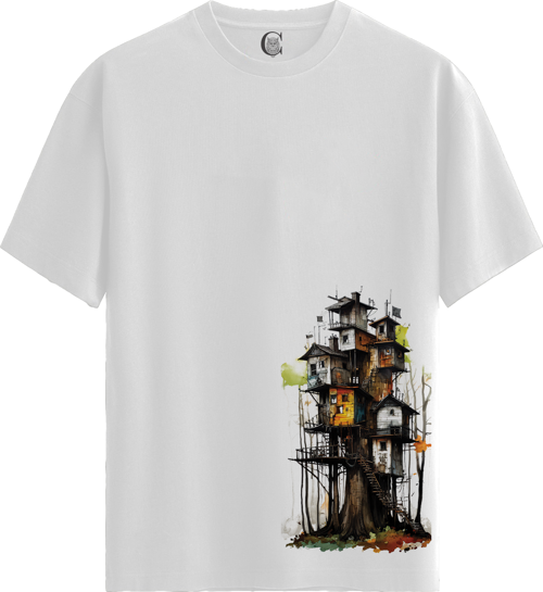 Treehouse Haven - %100 Pamuklu Kadın Beyaz Tişört - Premium Quality