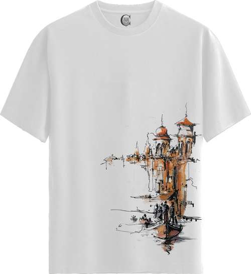 Venice Night - %100 Pamuklu Kadın Beyaz Tişört - Premium Quality