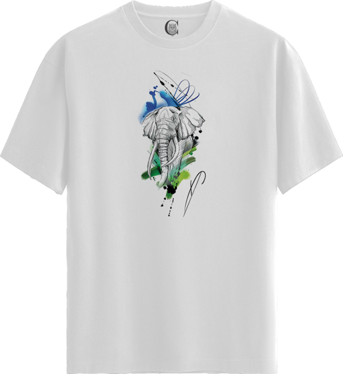 Elephant Art - %100 Pamuklu Erkek Beyaz Tişört - Premium Quality