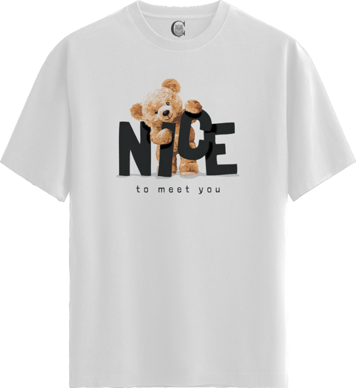 Nice Teddy - %100 Pamuklu Erkek Beyaz Tişört - Premium Quality
