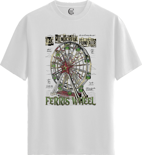 Ferris Wheel - %100 Pamuklu Kadın Beyaz Tişört - Premium Quality