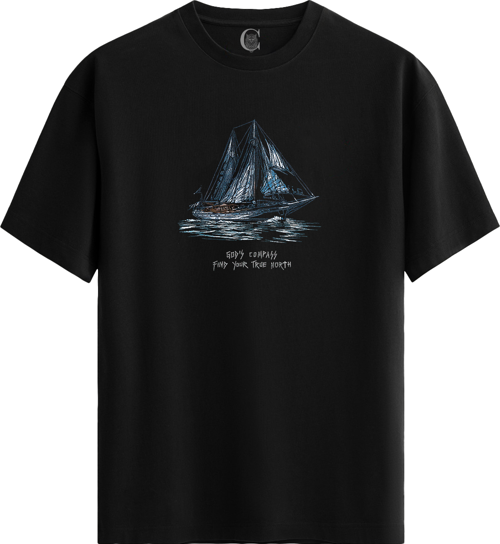 God's Compass %100 Pamuklu Kadın Siyah Tişört - Premium Quality