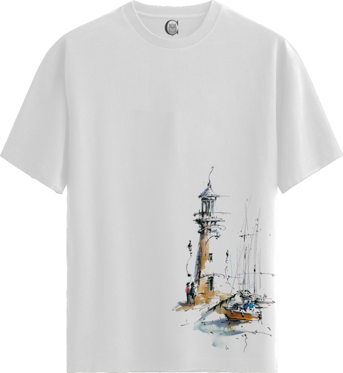 Harbor Lighthouse - %100 Pamuklu Kadın Beyaz Tişört - Premium Quality