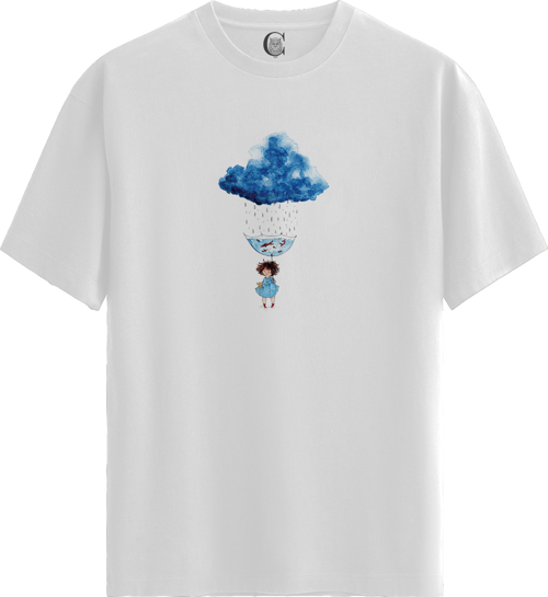 Rainy Dreams - %100 Pamuklu Kadın Beyaz Tişört - Premium Quality