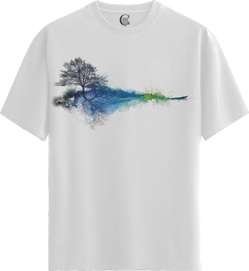 Reflection Tree - %100 Pamuklu Kadın Beyaz Tişört - Premium Quality
