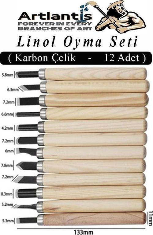 Linol Oyma Seti 12 Parça 1 Paket Linol Oyma Kesme Bıçak Seti 12 Bıçaklı Linolyum Baskı Ahşap Saplı