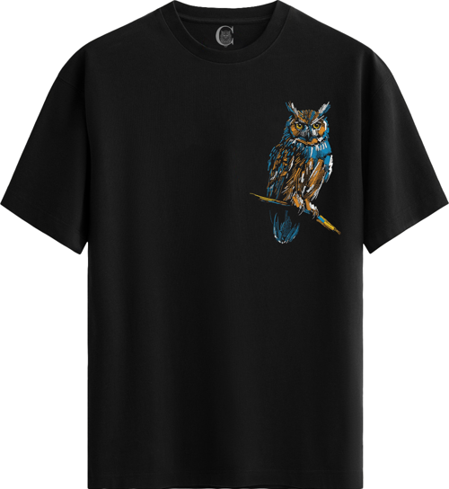 Wise Owl %100 Pamuklu Kadın Siyah Tişört - Premium Quality