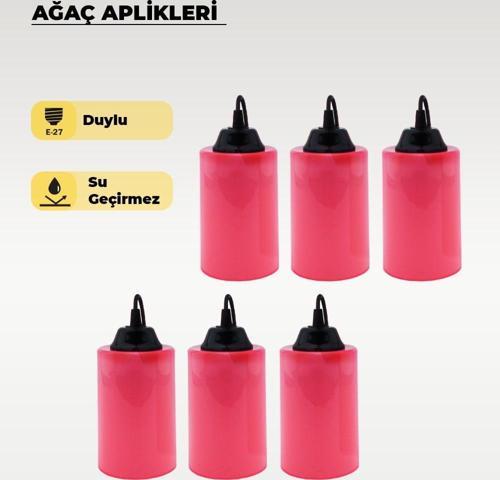 Şeker Pembe Silindir Ağaç Feneri 6 Adet
