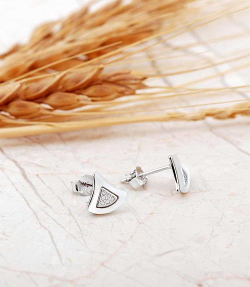 Sedef Taşlı Rodyumlu Tasarım Mini Gümüş Küpe 7276