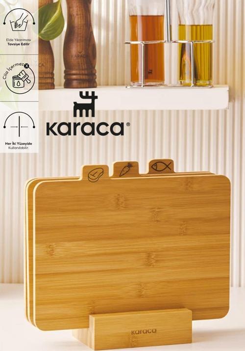 Kesme Tahtası 4 Parça Ayaklı Bambu Ahşap Et Balık Sebze Meyve Ekmek Kesme Tahtası Seti 28 Cm