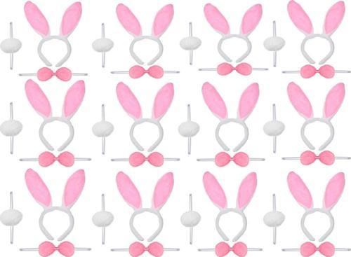 Pembe Tavşan Kostüm Seti – Taç Ponpon Kuyruk 12 li Paket