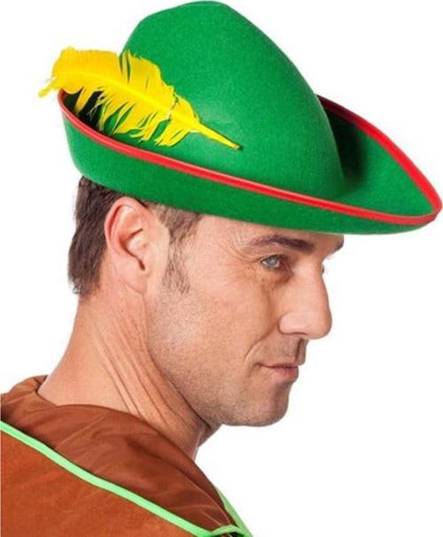 Yeşil Renk Robin Hood Şapkası Sarı Tüylü