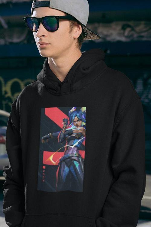 Neon Karakter Baskılı Unisex Oversize Valoorant Hoodie