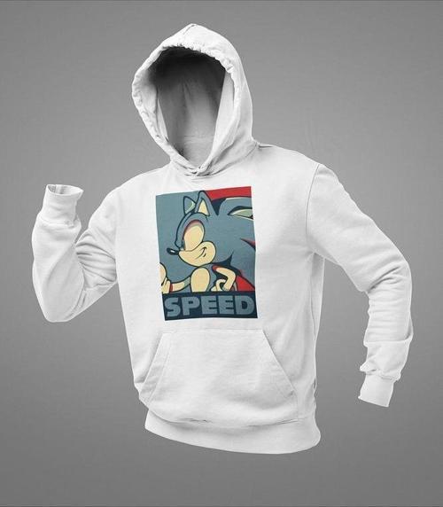 Speed Çizgi Film Sonic Baskılı Unisex Oversize Hoodie