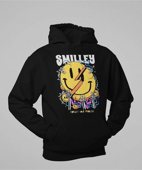 Smilley Forget Your Problem Baskılı Unisex Oversize Hoodie
