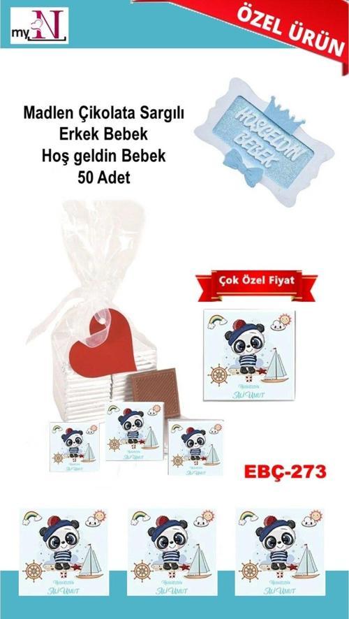Madlen Çikolata Sargılı Erkek Bebek Hoş Geldin Bebek 50 Adet