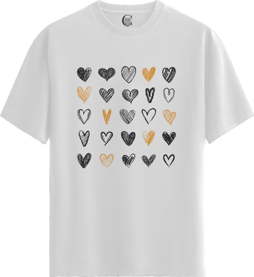 Hearts Sketch - %100 Pamuklu Kadın Beyaz Tişört - Premium Quality