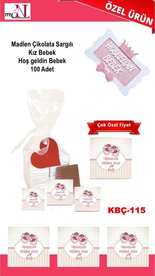 Madlen Çikolata Sargılı Kız Bebek Hoş Geldin Bebek 100 Adet