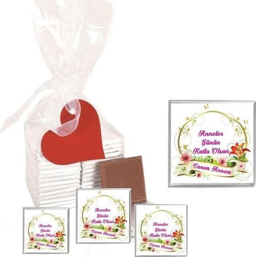 Madlen Çikolata Sargılı Anneler Gününe Özel Marka 15 Adet Jelatin Poşetli Kalpli Etiketli