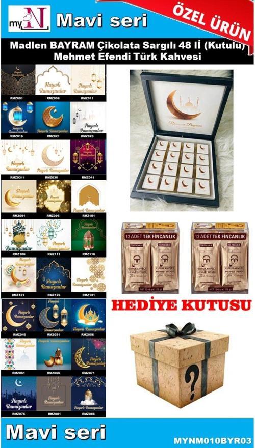 Bayram Çikolatası 48 Li (Kutulu) Mehmet Efendi Türk Kahvesi Hediyeli Mavi Seri