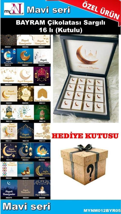 Bayram Çikolatası Sargılı 16 Lı (Kutulu) Hediyeli Mavi Seri