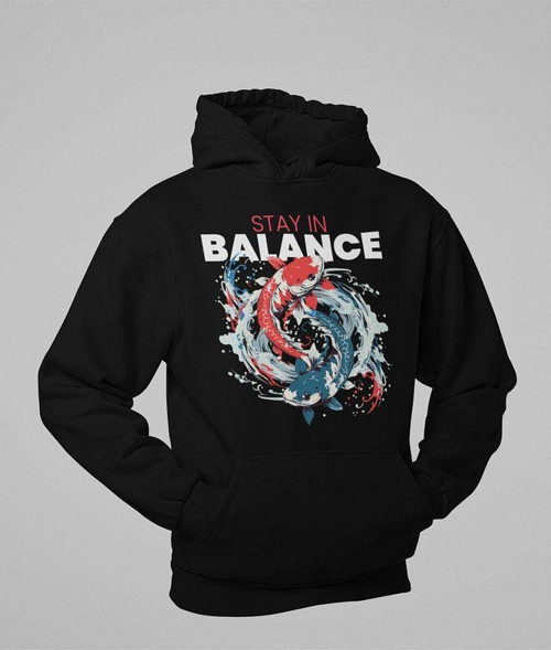 Stay In Balance Fish Yazılı Unisex Oversize Hoodie