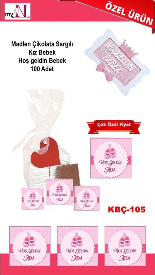 Madlen Çikolata Sargılı Kız Bebek Hoş Geldin Bebek 100 Adet