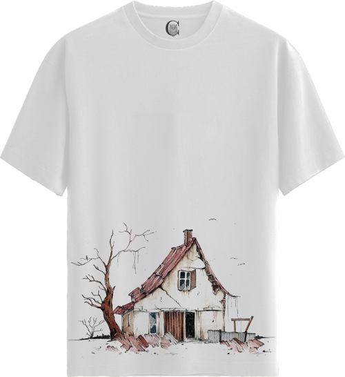 Abandoned House - %100 Pamuklu Kadın Beyaz Tişört - Premium Quality