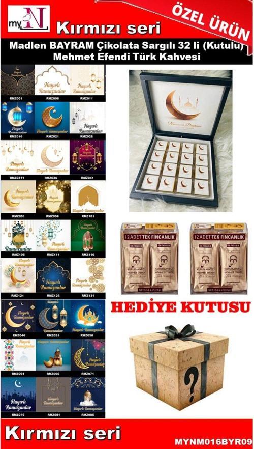 Bayram Çikolatası 32 Li (Kutulu) Mehmet Efendi Türk Kahvesi Hediyeli Kırmızı Seri