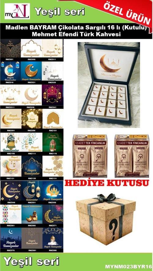 Bayram Çikolatası 16 Lı (Kutulu) Mehmet Efendi Türk Kahvesi Hediyeli Yeşil Seri