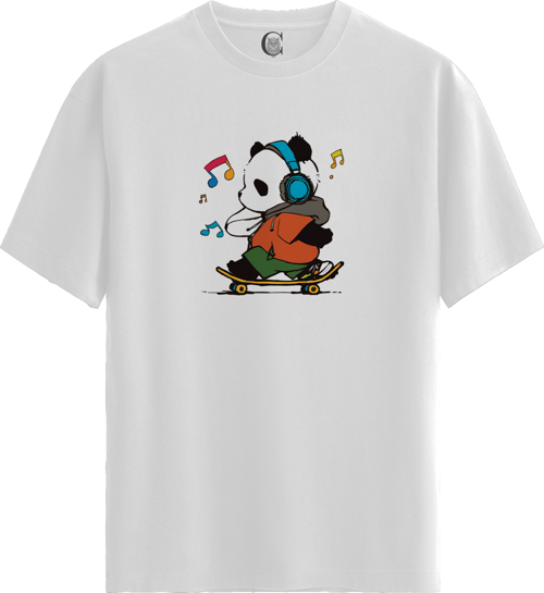 Skater Panda - %100 Pamuklu Erkek Beyaz Tişört - Premium Quality