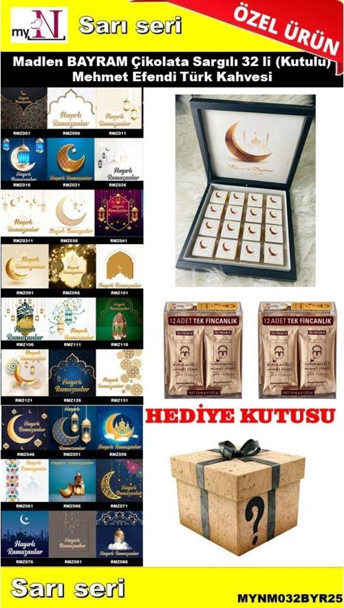 Bayram Çikolatası 32 Li (Kutulu) Mehmet Efendi Türk Kahvesi Hediyeli Sarı Seri