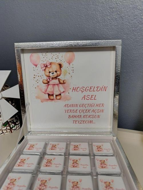 Hoşgeldin Bebek Çikolatası Yenidoğan Hediyelik Çikolata Karton Kutu 32'Li