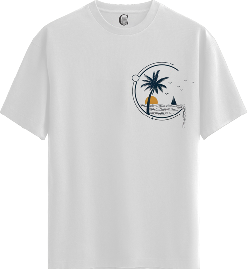 Tropical Escape - %100 Pamuklu Erkek Beyaz Tişört - Premium Quality