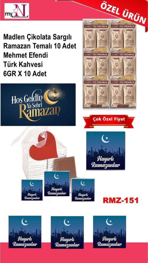 Madlen Çikolata Sargılı Ramazan Temalı 10 Adet - Mehmet Efendi Türk Kahvesi 6Gr X 10 Adet